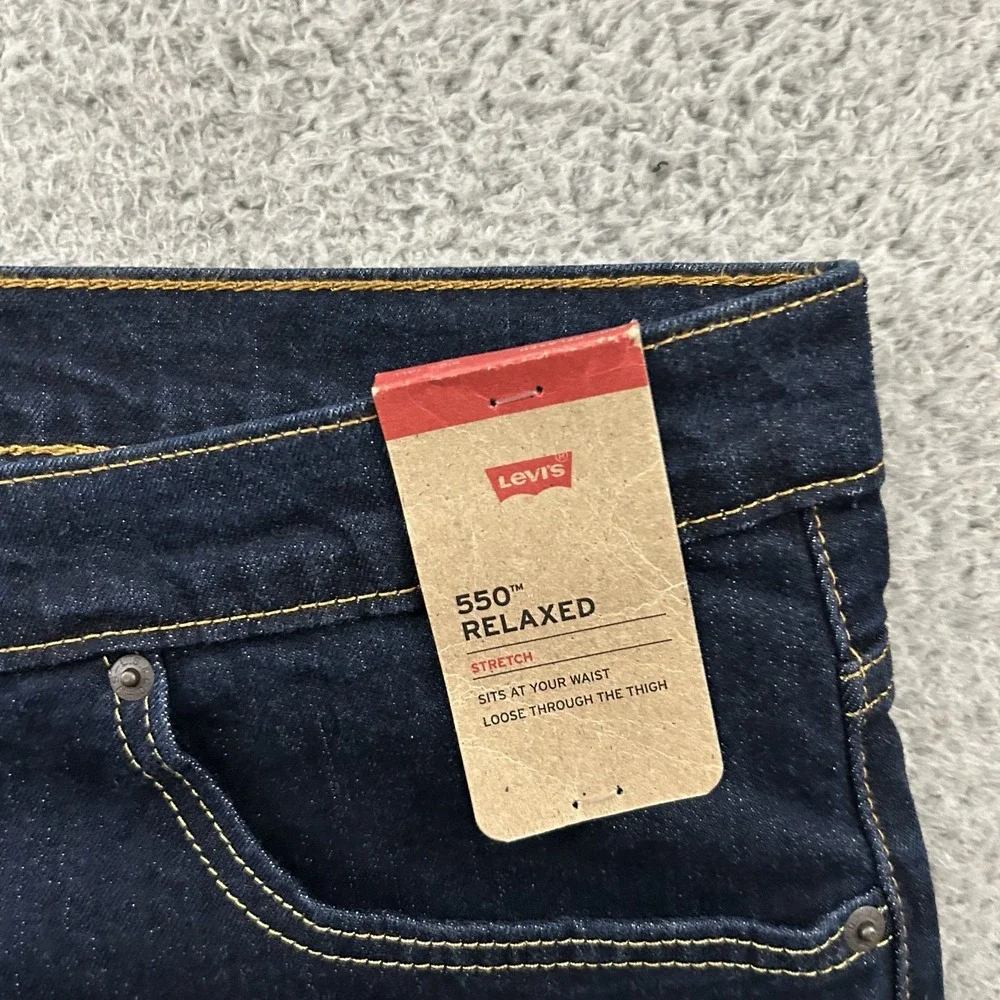 Levis Jeans Mens 60x28 Blue Denim 550 Relaxed Fit Dark Wash Stretch American
